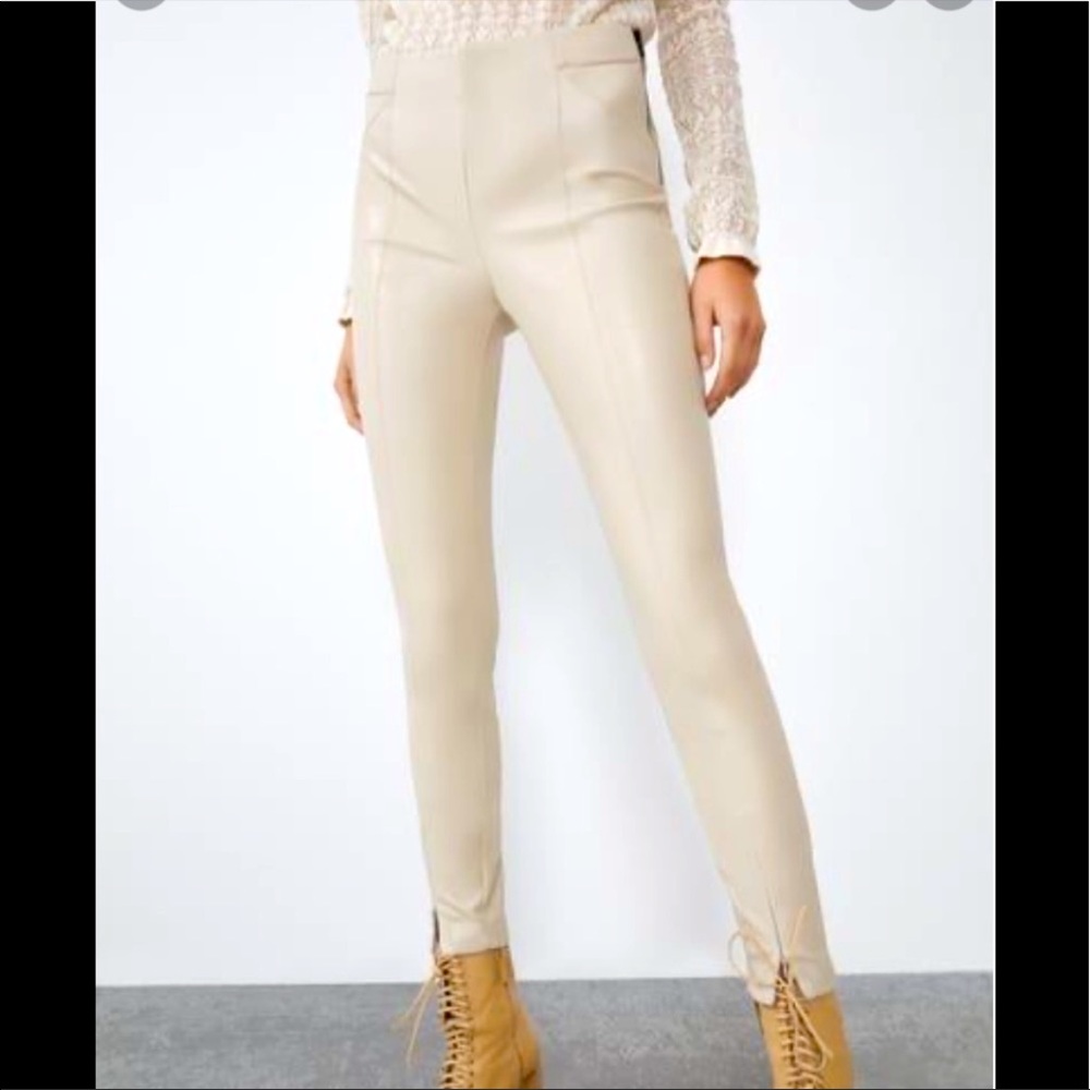 Cream ZARA leather leggings